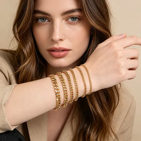 Pulsera De Cadena De Eslabones Cubanos De Acero Inoxidable Galvanizada Joyería De Moda Para Hombre Y Mujer