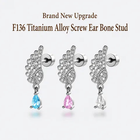 Titanium Alloy Cartilage Stud Earring For Women Angel Wing Water Drop Zirconia Helix Piercing Jewelry Cool Aesthetic Earring