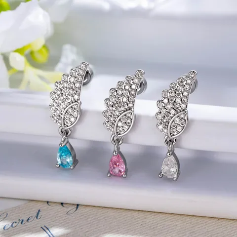 Titanium Alloy Cartilage Stud Earring For Women Angel Wing Water Drop Zirconia Helix Piercing Jewelry Cool Aesthetic Earring