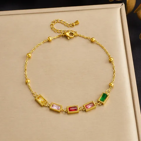 Stainless Steel Colorful Rhinestone Tassel Anklet 18K Gold Plated Butterfly Heart Pendant Ankle Bracelet For Women Jewelry