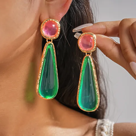 Vintage Resin Drop Stud Earrings For Women With 925 Sterling Silver Earring Post Gold Plated Alloy Waterdrop Retro Jewelry
