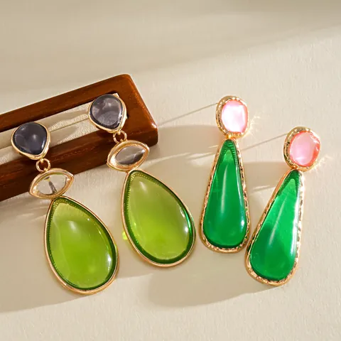 Vintage Resin Drop Stud Earrings For Women With 925 Sterling Silver Earring Post Gold Plated Alloy Waterdrop Retro Jewelry