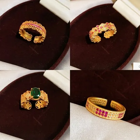 Squisito Anello Aperto in Rame Placcato Oro 24K per Donna Stile Palazzo Vintage Tondo con Intarsio di Zirconia Regolabile