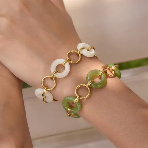 Minimalist Stainless Steel Resin Link Bracelet For Women European Fashion Light Luxury Adjustable Waterproof Hypoallergenic Jewelry