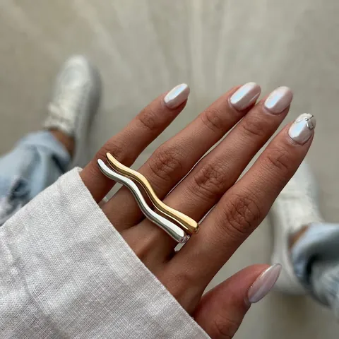 Wellenförmiger Edelstahl Ring Verstellbar Offen Kurve Geometrisch Wasserdicht Modeschmuck Für Damen