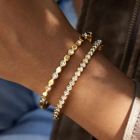 Gold Beschichteter Edelstahl Knoten Armreif Zirkonia Herz Kette Eleganter Schmuck Für Damen