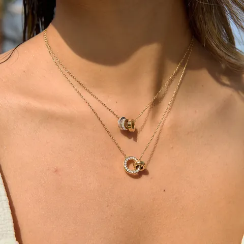 Minimalist Stainless Steel 18K Gold Plated Interlocking Multi Ring Pendant Necklace For Women Pave Zirconia Niche Design Jewelry