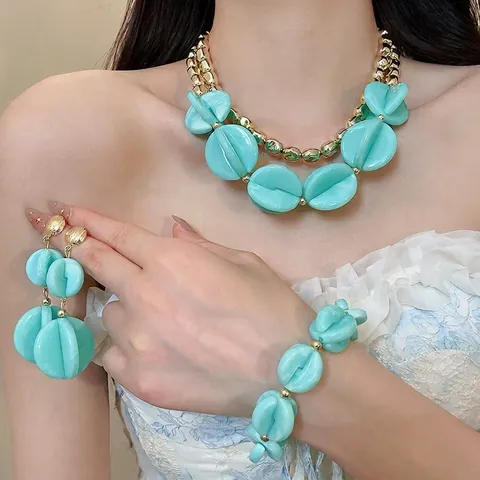 Juego de Joyas Bohemio de Acrílico de Colores Elipse Con Poste de Plata de Ley 925 Collar de Aleación Pulsera para Mujer Vacaciones