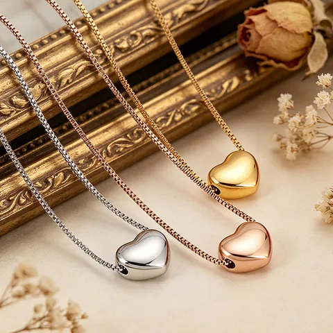 Collana Con Pendente A Cuore In Acciaio Inossidabile Minimalista Lucido Catena Box Gioielli Da Donna