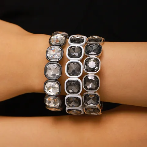 Geometric Square Rhinestone Elastic Bracelet For Women Ins Style Alloy Crystal Stretch Bangle Fashion Wrist Jewelry