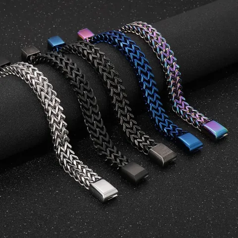 Braccialetto in Acciaio al Titanio alla Moda da Uomo Bracciale Intrecciato a Catena a Doppio Strato con Osso di Drago Gioielli Punk Industriali