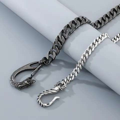 Men Trouser Chain Stainless Steel Punk Retro Dragon Head Buckle Cuban Link Waist Jewelry For Jeans Hip Hop Accessories