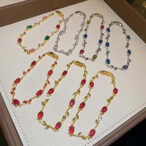 Monet Garden Vine Zirconia Bracelet French Light Luxury Copper Inlaid Colorful Gemstone Bracelet For Women Vintage Aesthetic Hand Chain