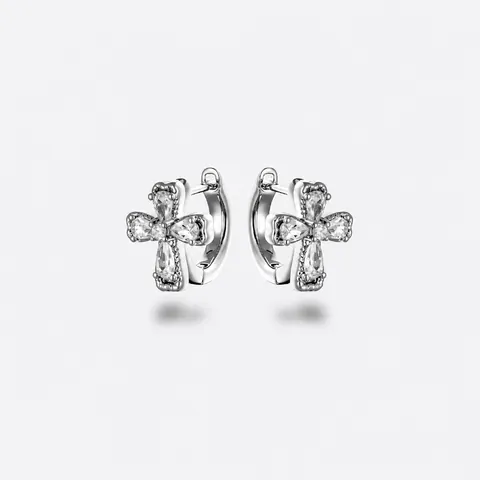 Orecchini a Cerchio Huggie a Croce di Spine di Design di Nicchia per Donna Punk Cool Strass Intarsiato Rame Placcato Argento