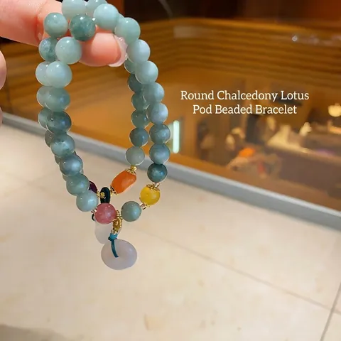 Eleganter Chalcedon Perlenarmband Mit Lotossamenkapsel Rund Retro Zen Stil Edelstein Perlen Handschmuck Für Damen Mode Accessoire