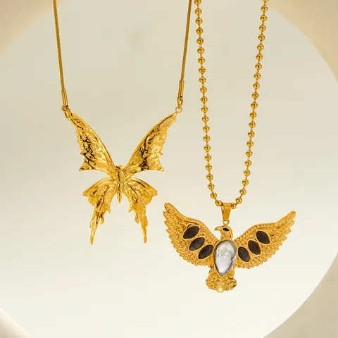 Mode 304 Edelstahl Mond Schmetterling Anhänger Halskette Für Damen 18K Vergoldet Strass Adler Herz Anhänger Statement Choker Kette Schmuck Geschenk