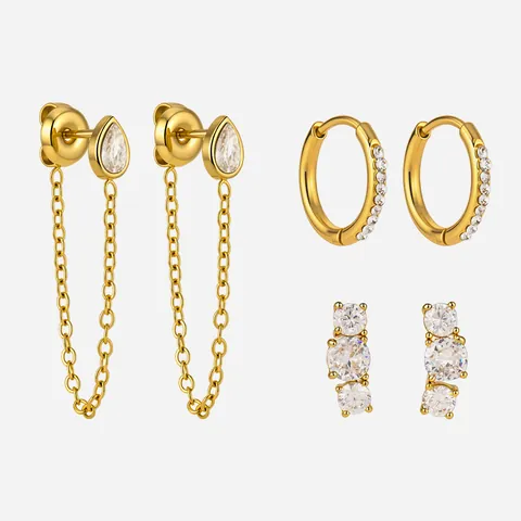 Collezione di Orecchini in Acciaio Inossidabile Placcato Oro 18K Donna Minimalista Strass Goccia d'Acqua Catena Orecchini Gioielli di Lusso