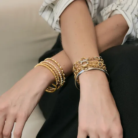 Brazalete Minimalista de Acero Inoxidable para Mujer Chapado en Oro Plata Cadena Trenzada Geométrica con Diamantes de Imitación Joyería Vintage