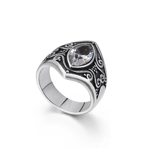Anillo Vintage Hombre Acero Inoxidable Marquise Zircón Tallado Floral Gótico Punk Estilo Joyería Accesorio Para Fiesta