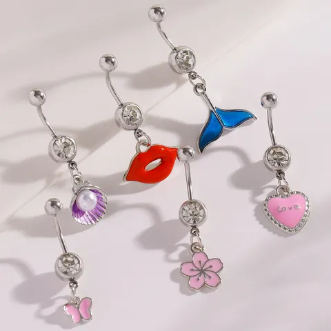 Punk Alloy Zirconia AK47 Rifle Pendant Belly Ring Inlaid Rhinestone Gun Shaped Navel Piercing Jewelry For Men Women