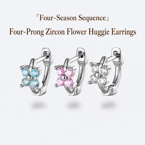 Sweet Small Copper Four-Petal Flower Stud Earrings For Women Rhinestone Inlaid Fashion Jewelry Ear Piercing Accessories Flower Earrings