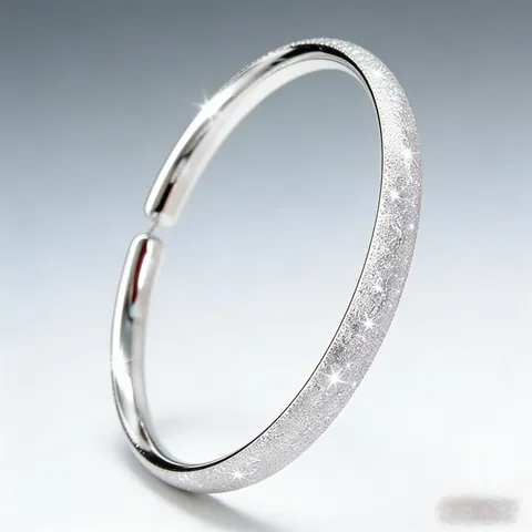 Minimalist 925 Sterling Silver Open Cuff Bangle Bracelet For Women With Sandblasted Frosted Finish Trendy Design