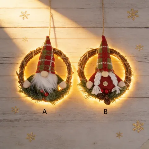 Decorazioni Appese Corona In Rattan Gnomo Di Natale Bambola Senζα Volto Cappello Scozzese Per Decorazione Albero Casa