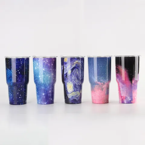 Insulated Tumbler With Lid 304 Stainless Steel Double Wall Vacuum Travel Cup Starry Sky Marble Patterns Large Capacity