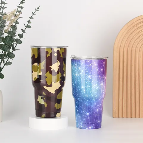 Insulated Tumbler With Lid 304 Stainless Steel Double Wall Vacuum Travel Cup Starry Sky Marble Patterns Large Capacity