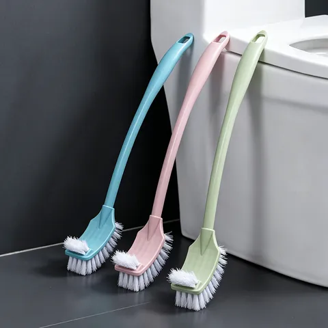 Toilet Brush Curved Long Handle Double Sided Bristles Bathroom Cleaning Tool No Dead Corner Plastic Scrub Cleaner Brush