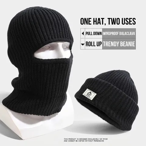 Balaclava Hat Knitted Dual-Use Beanie Mask Windproof Thermal Winter Outdoor Cycling For Men Women Unisex