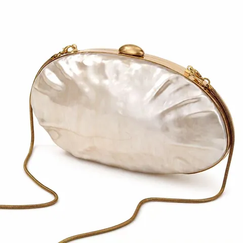 Evening Clutch Bag Acrylic Marble Pattern Shell Shape With Gold Snake Chain For Wedding Party Elegant Vintage Women