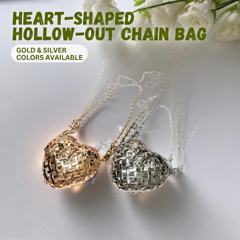 Heart Shaped Metal Hollow Out Crossbody Bag Ball Chain Strap Elegant Evening Clutch Women
