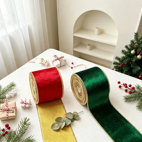 Weihnachtsband Gold Drahtkante Beflockter Samtstoff Für Baumschleifen Kranz DIY Basteln Party Feiertag Deko