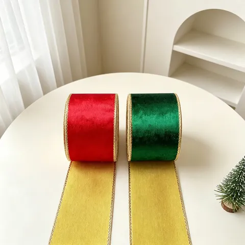 Weihnachtsband Gold Drahtkante Beflockter Samtstoff Für Baumschleifen Kranz DIY Basteln Party Feiertag Deko