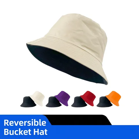 Reversible Cotton Bucket Hat Sun Protection Wide Brim Solid Color Plain Summer Outdoor Casual Cap For Men Women
