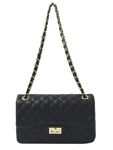Women Quilted Rhombic Shoulder Bag PU Leather Large Capacity Chain Strap Flap Handbag Elegant Travel Tote