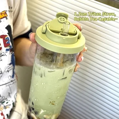 Tritan Boba Tumbler Reusable Clear Water Cup With Telescopic Wide Straw Hidden Handle Portable Modern Smoothie Cup BPA Free