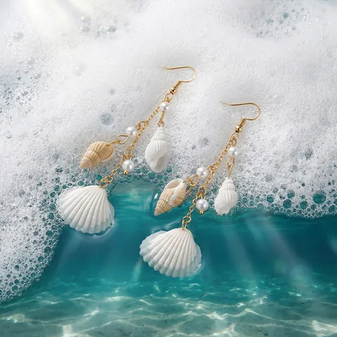 Bohemian Shell Artificial Pearl Long Tassel Drop Earrings For Women Summer Beach Vacation Handmade Zinc Alloy Jewelry Gift