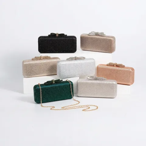 Elegante Pochette Da Sera Con Strass Chiusura A Fiocco Raso Borsa Da Festa Matrimonio Con Catena Rimovibile