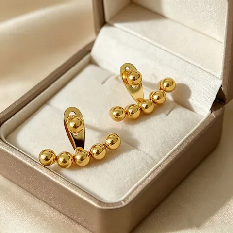Pendientes De Botón Acero Inoxidable Chapado En Oro Minimalista Perlas Pulidas Arco Curvo Diseño Geométrico Mujeres Moda