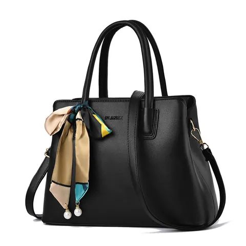 Borsa A Mano Da Donna In Pelle PU Con Sciarpa Decorativa Ciondolo Di Perla Artificial Grande Capacità Manico Superiore Borsa A Spalla