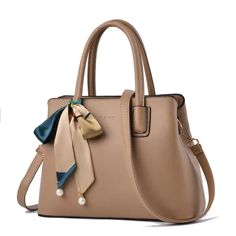Borsa A Mano Da Donna In Pelle PU Con Sciarpa Decorativa Ciondolo Di Perla Artificial Grande Capacità Manico Superiore Borsa A Spalla