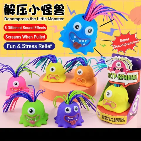 Jouet De Décompression Petit Monstre Criant Tirer Les Cheveux Effet Sonore Jouet Sensoriel Pour Enfants Adultes Caoutchouc Coloré Nouveauté