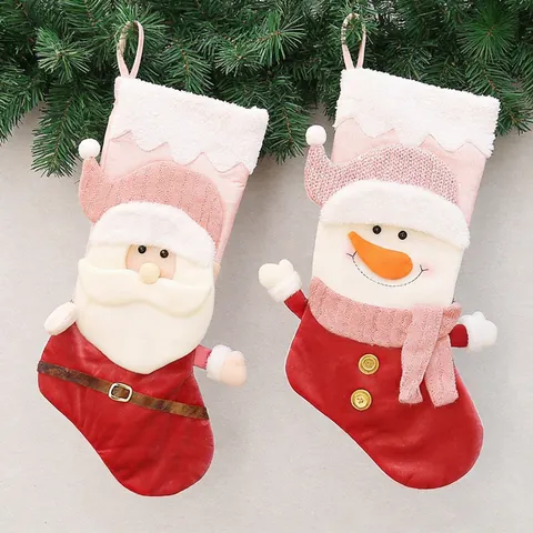 Christmas Stockings Velvet Knitting Santa Claus Snowman Character Hanging Gift Candy Bags Holiday Party Fireplace Decor