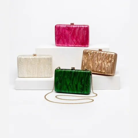 Bolso De Mano Rígido De Acrílico Con Patrón De Mármol Y Correa De Cadena Metálica Para Mujer Fiesta Boda Vintage