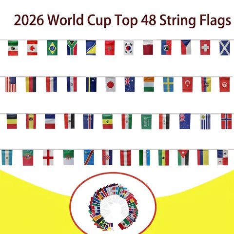 Wereldbeker Vlaggenlijn Set 48 Deelnemende Landen Banner Handvlaggen Voor Voetbalfans Feest Sportevenement Decoratie