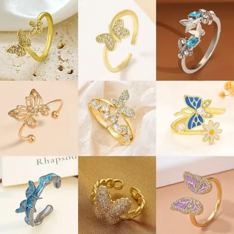 Elegante Anello Aperto a Farfalla in Rame con Zirconi Regolabile Gioielli di Moda Squisiti per Donna Ragazza Compleanno Accessorio Quotidiano Regalo