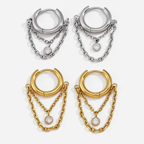 Orecchini a Cerchio con Catena di Strass in Acciaio Inossidabile per Donna Gioielli Geometrici Leggeri in Oro Argento