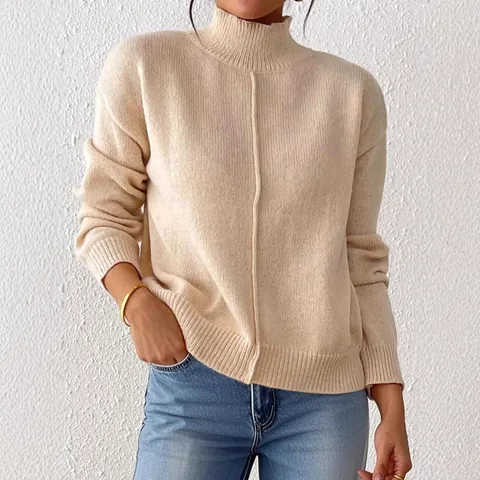 Damen Stehkragen Strickpullover Pullover Langarm Einfarbig Top Mit Mittelnaht Rippstrick Abschluss Casual Strickmode